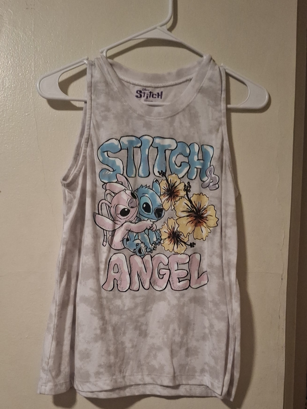 Disney Girls' Stitch & Angel Tie-Dye Tank Top - White, Blue, Pink, Yellow